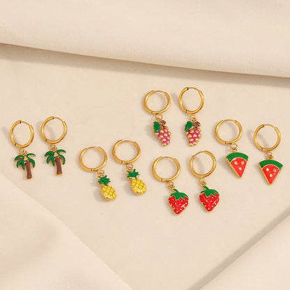 Enamel Grape Pendant Hoop Earrings