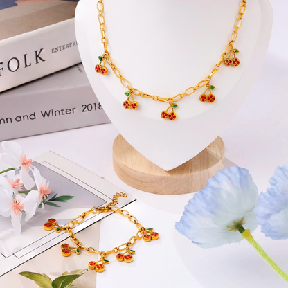 Red Zircon Cherry Charm Necklace
