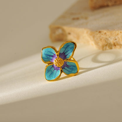 Enamel flower Open Ring