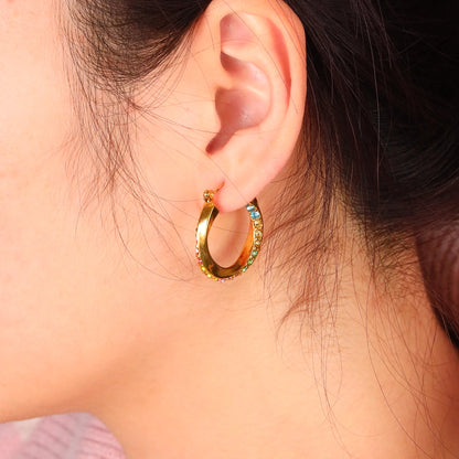 Multicolor Gemstone Twist Hoop Earrings