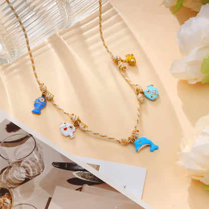 Dolphin and Marine Life Colorful Rope Pendant Necklace