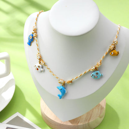 Dolphin and Marine Life Colorful Rope Pendant Necklace