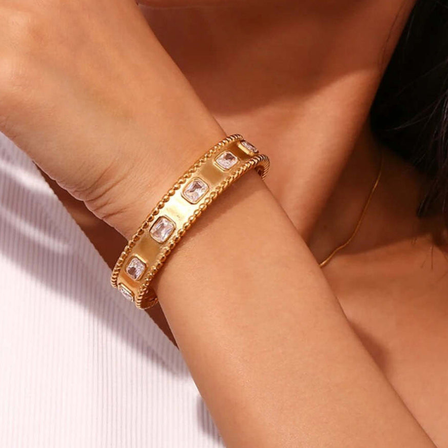 Quadrilateral Zircon Cuff Bracelet