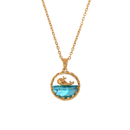 Blue Ocean Whale Pendant Necklace