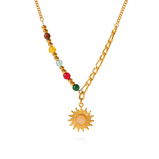 Colorful Beaded Rose Quartz Pendant Necklace