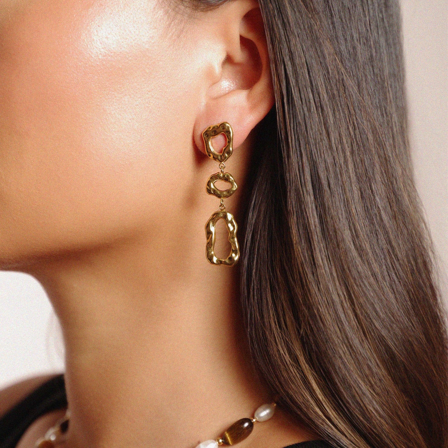 Hammered Abstract Hanging Earring