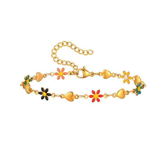 Enamel Flower Patchwork Heart-shaped Colored Bracelet