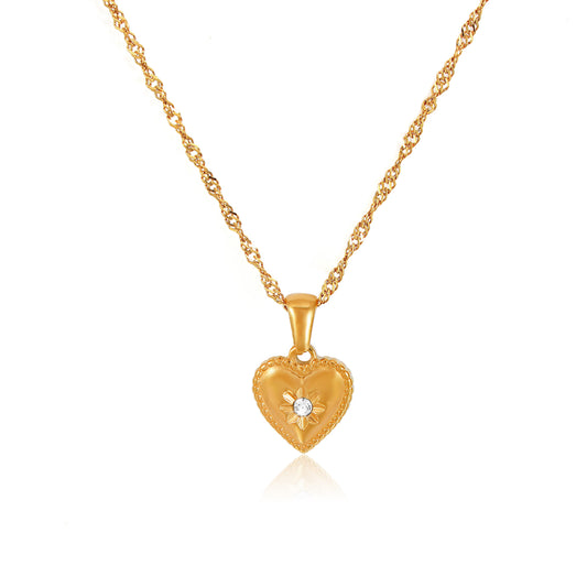 Heart Zircon Stone Charm Necklace