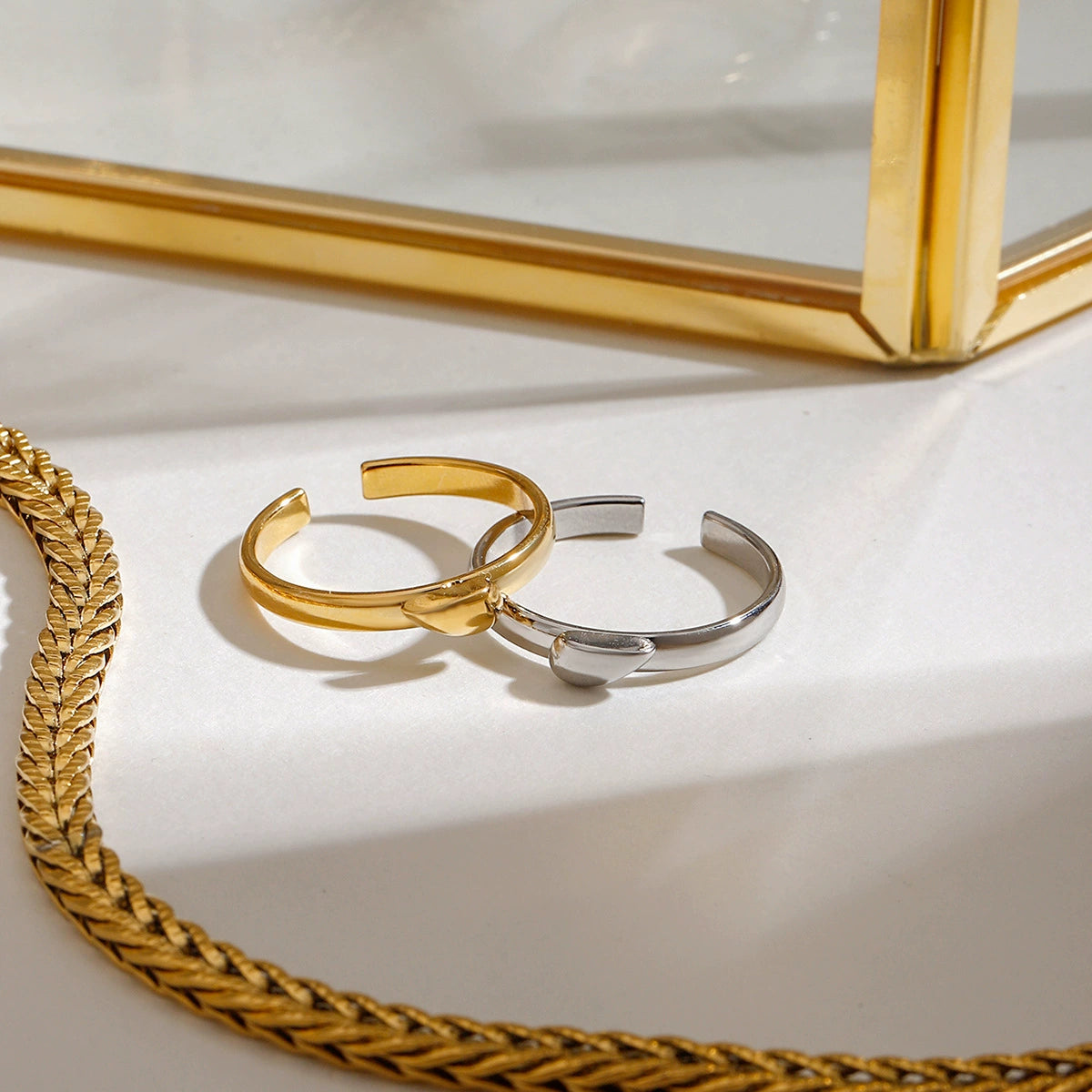 2PSC Stacked Two-color Heart Open Ring