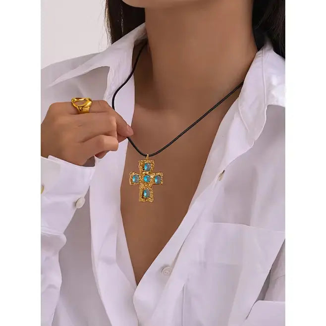 Green Diamond Cross Pendant Necklace