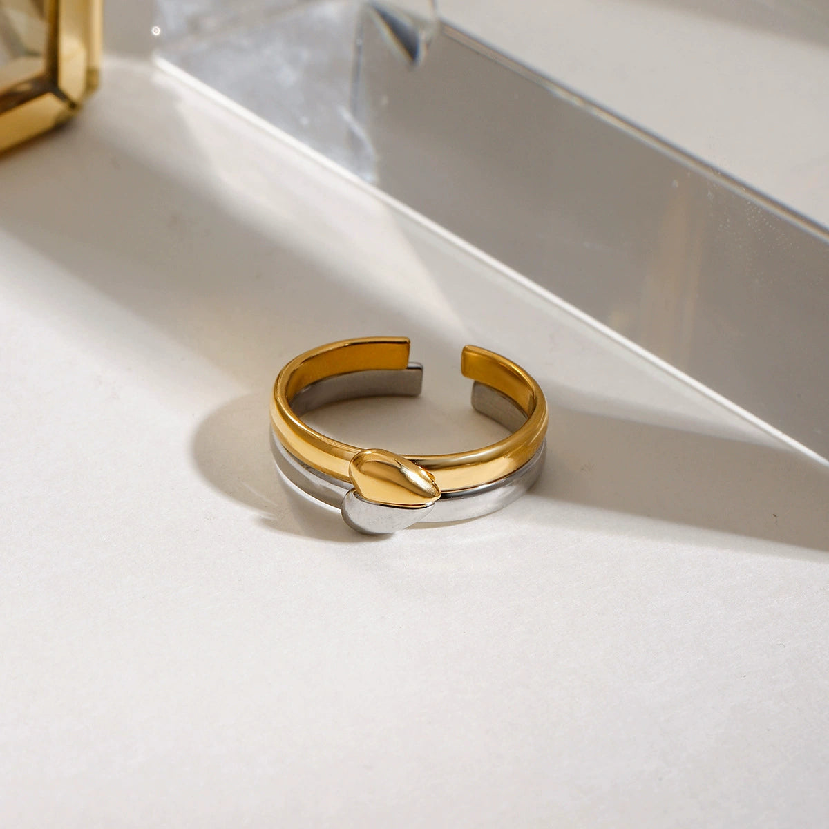 2PSC Stacked Two-color Heart Open Ring