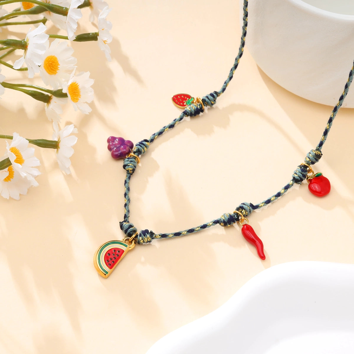 Fruit Colored Rope Pendant Necklace