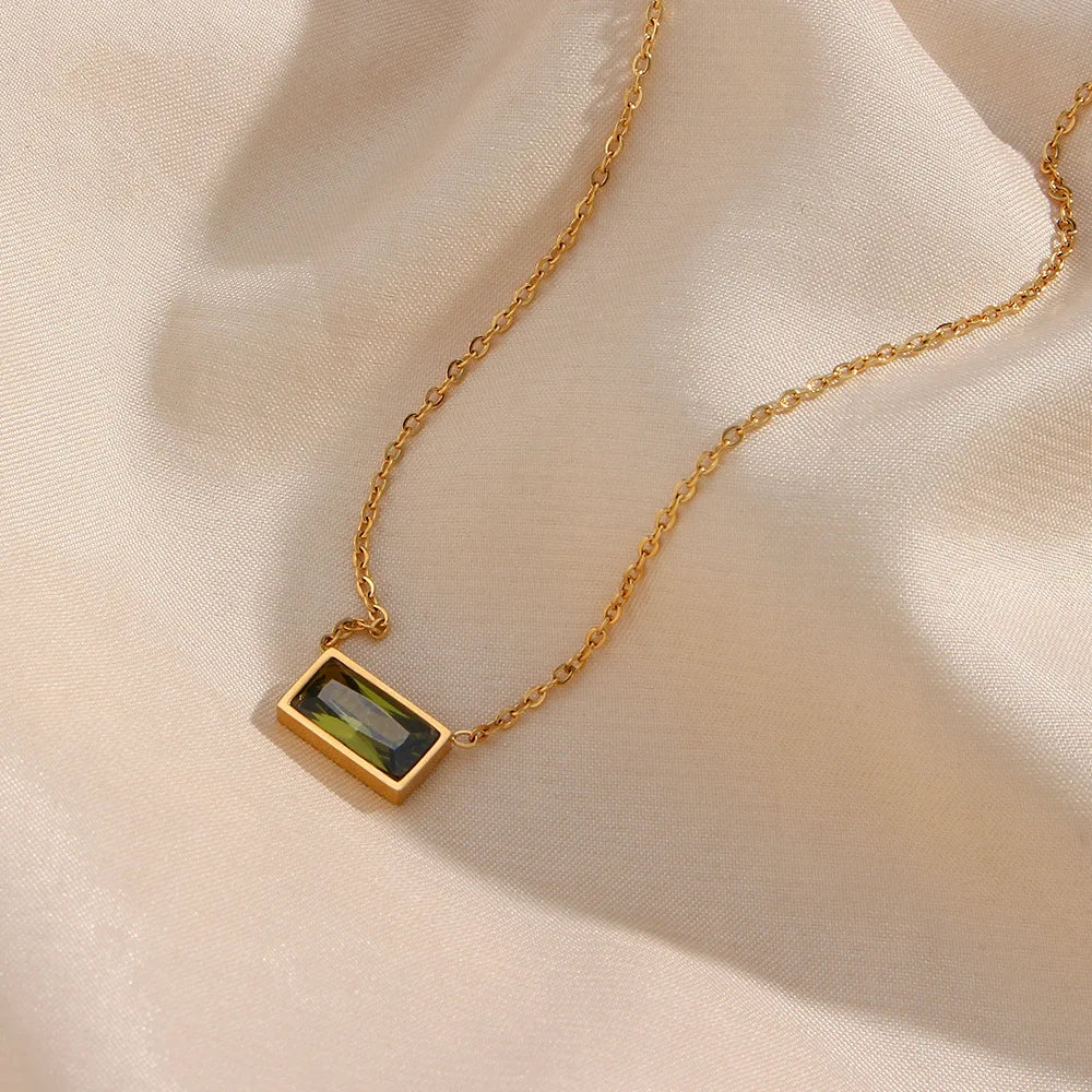 Baguette-shaped Zircon Pendant Necklace