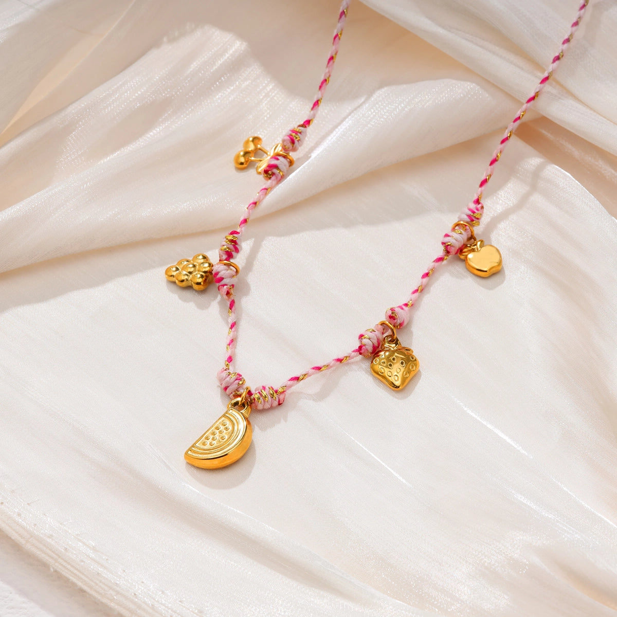 Watermelon Fruit Colored Rope Pendant Necklace