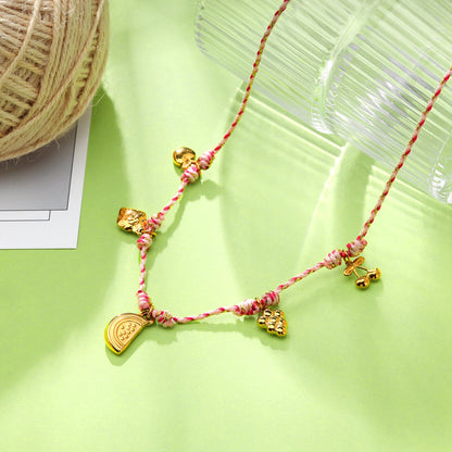 Watermelon Fruit Colored Rope Pendant Necklace