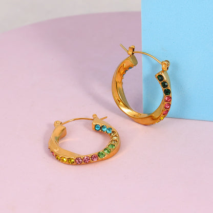 Multicolor Gemstone Twist Hoop Earrings