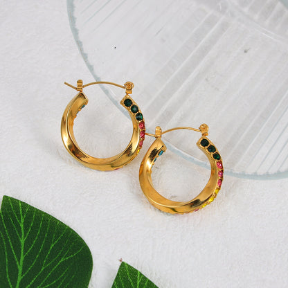 Multicolor Gemstone Twist Hoop Earrings