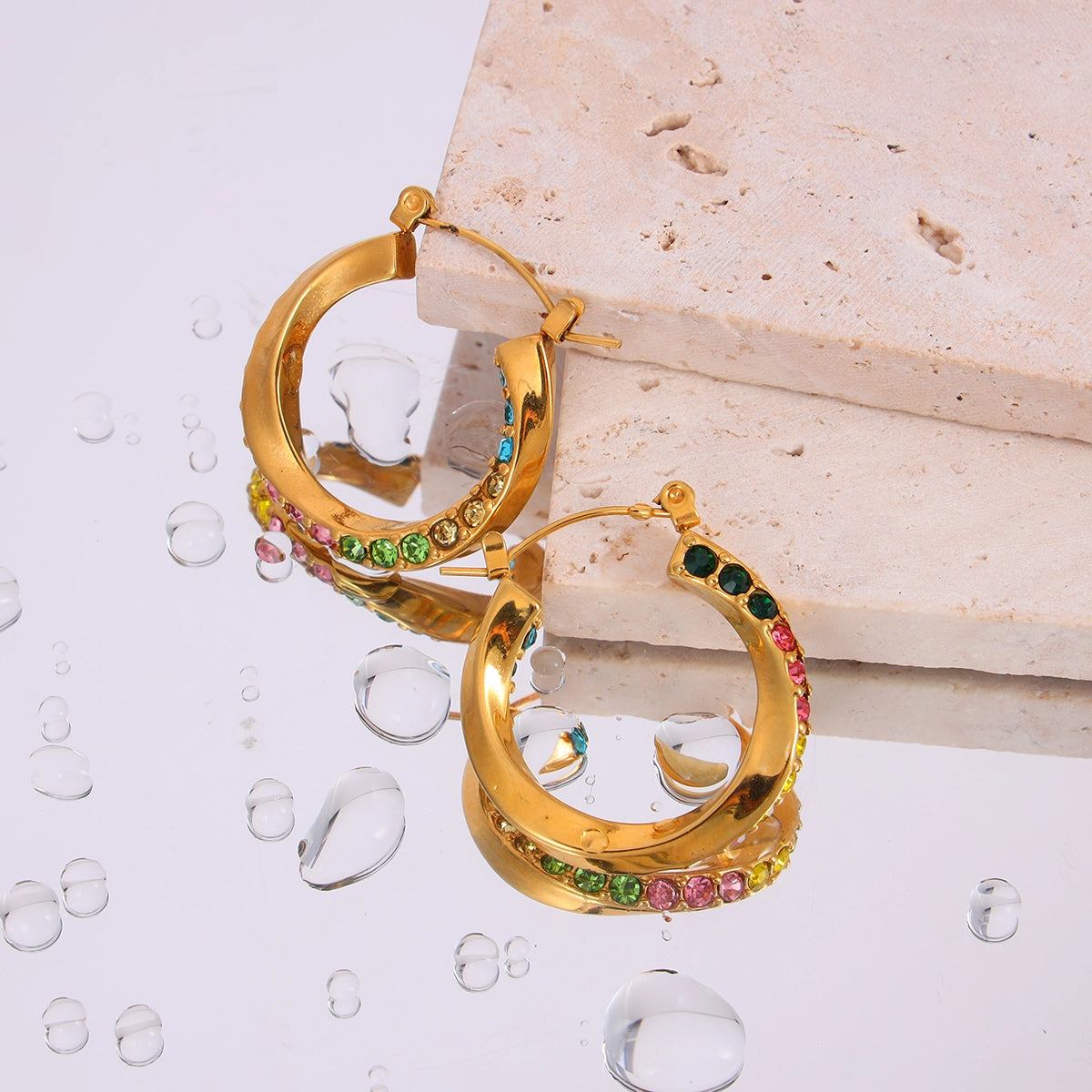 Multicolor Gemstone Twist Hoop Earrings