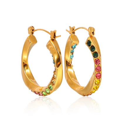 Multicolor Gemstone Twist Hoop Earrings