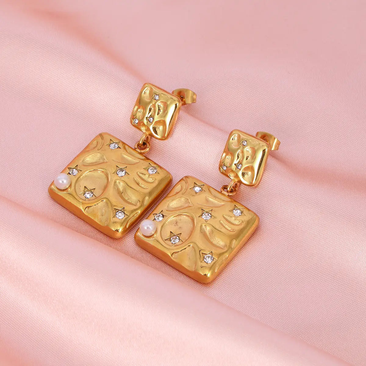 Textured Square Zircon Drop Earrings