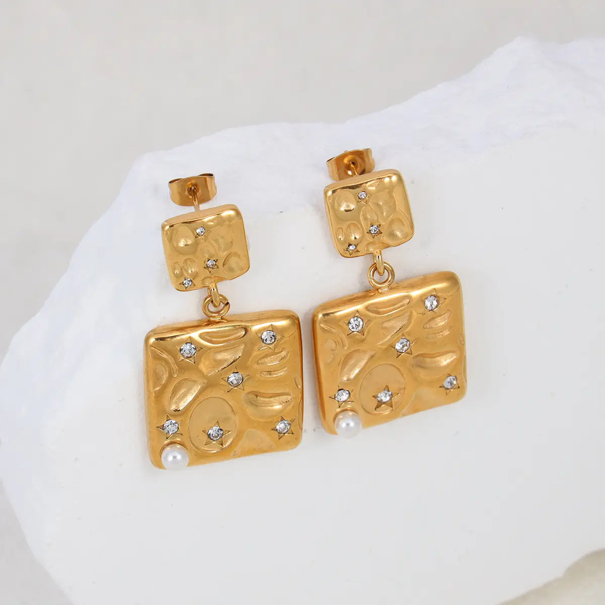 Textured Square Zircon Drop Earrings