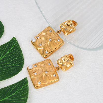 Textured Square Zircon Drop Earrings