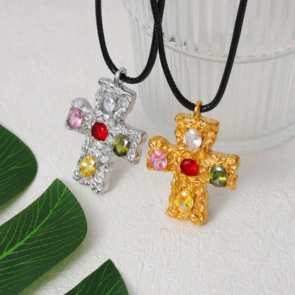 Color Stone Cross Pendant Necklace