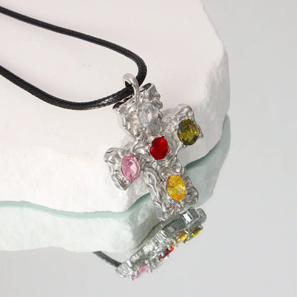 Color Stone Cross Pendant Necklace