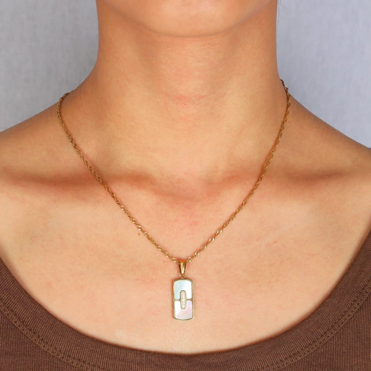 Natural Shell Zircon Rectangular Pendant Necklace