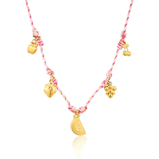 Watermelon Fruit Colored Rope Pendant Necklace