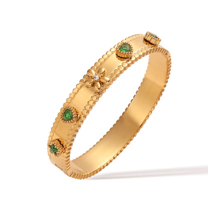 Green Geometric Zircon Cuff Bracelet