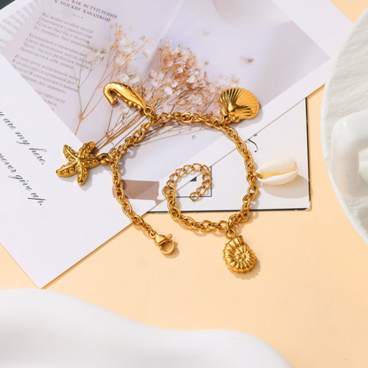 Ocean Shell Shrimp and Conch Charm Bracelet