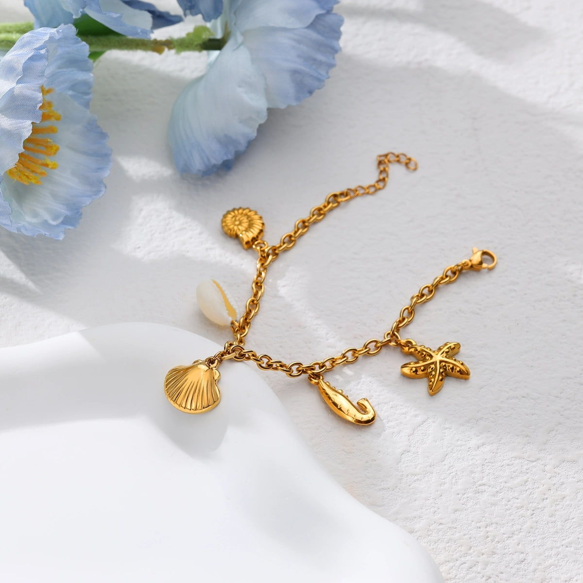 Ocean Shell Shrimp and Conch Charm Bracelet