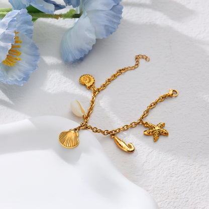 Ocean Shell Shrimp and Conch Charm Bracelet