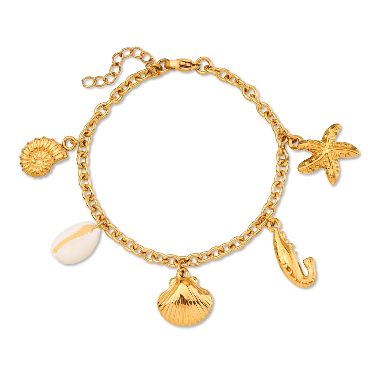 Ocean Shell Shrimp and Conch Charm Bracelet