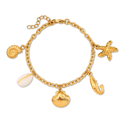 Ocean Shell Shrimp and Conch Charm Bracelet