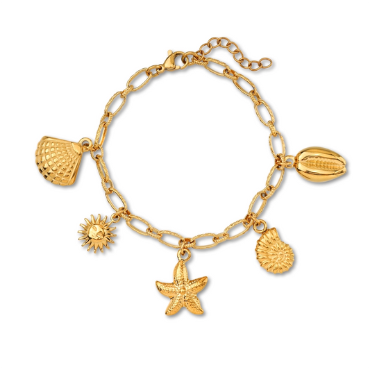 Ocean Shell Starfish and Sun Oval Chain Bracelet
