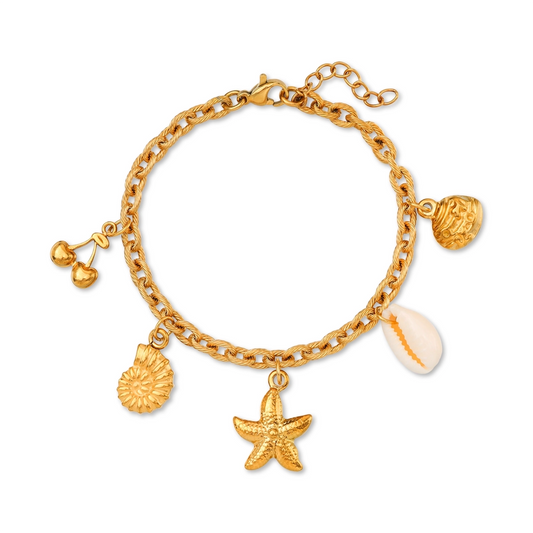 Ocean Cherry Shell and Starfish Charm Bracelet