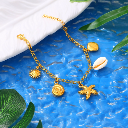 Ocean Sun Shell and Starfish Charm Bracelet