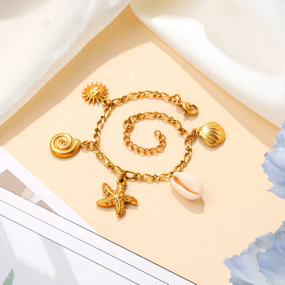 Ocean Sun Shell and Starfish Charm Bracelet