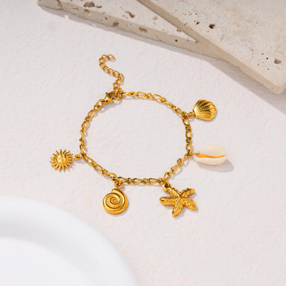 Ocean Sun Shell and Starfish Charm Bracelet