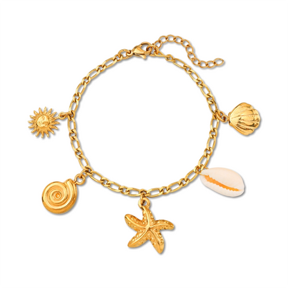 Ocean Sun Shell and Starfish Charm Bracelet