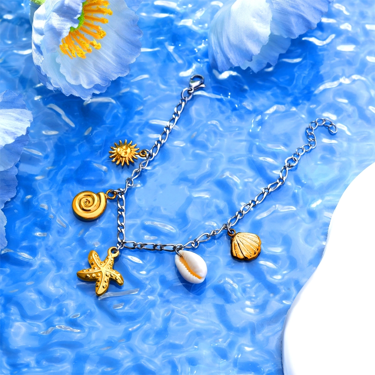 Ocean Sun Shell and Starfish Charm Bracelet