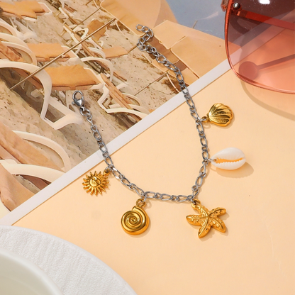Ocean Sun Shell and Starfish Charm Bracelet