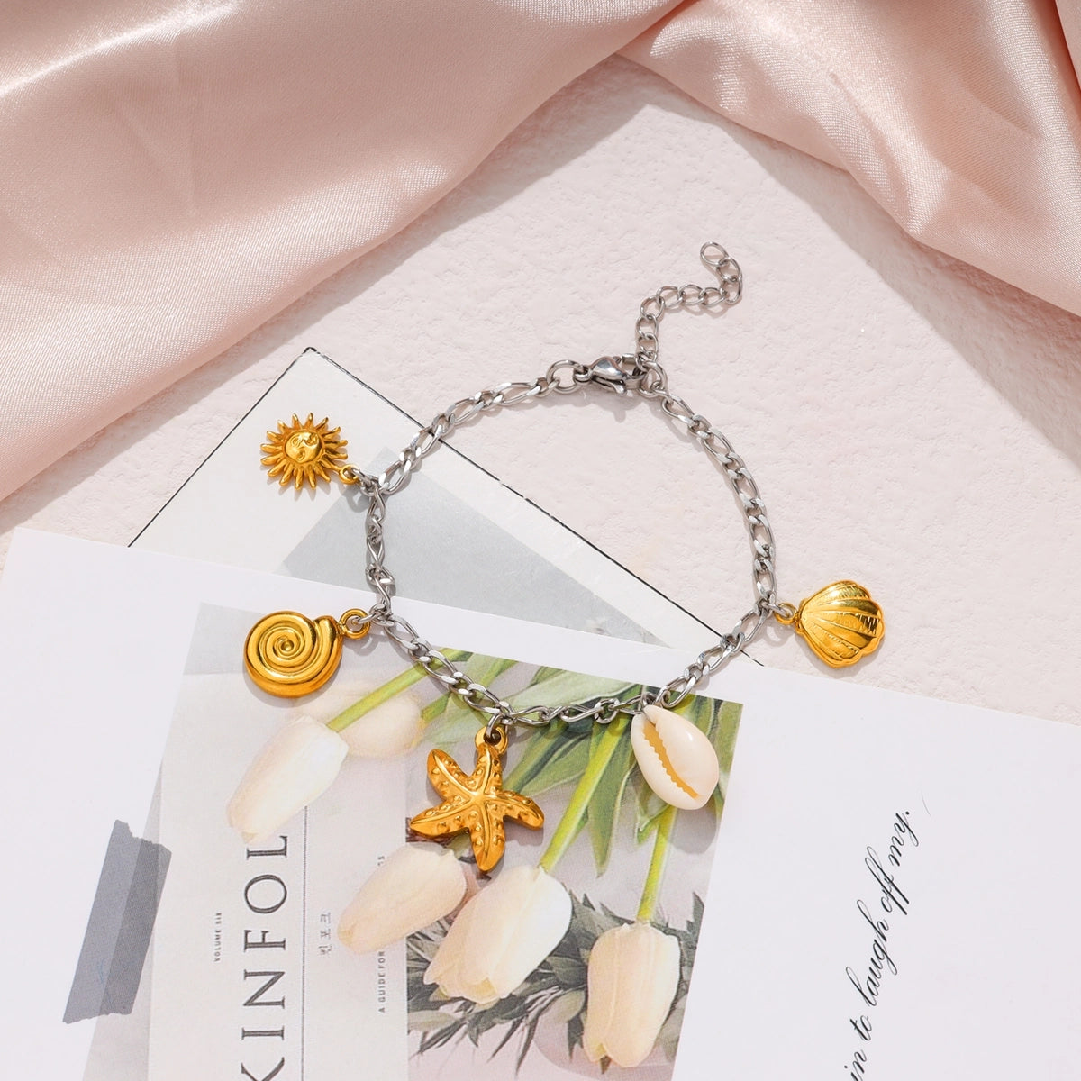 Ocean Sun Shell and Starfish Charm Bracelet