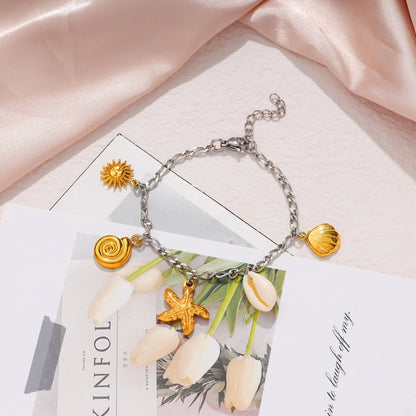Ocean Sun Shell and Starfish Charm Bracelet