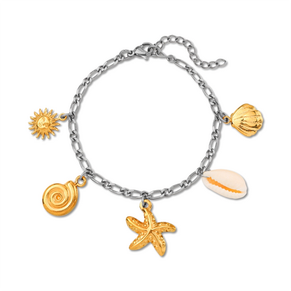 Ocean Sun Shell and Starfish Charm Bracelet