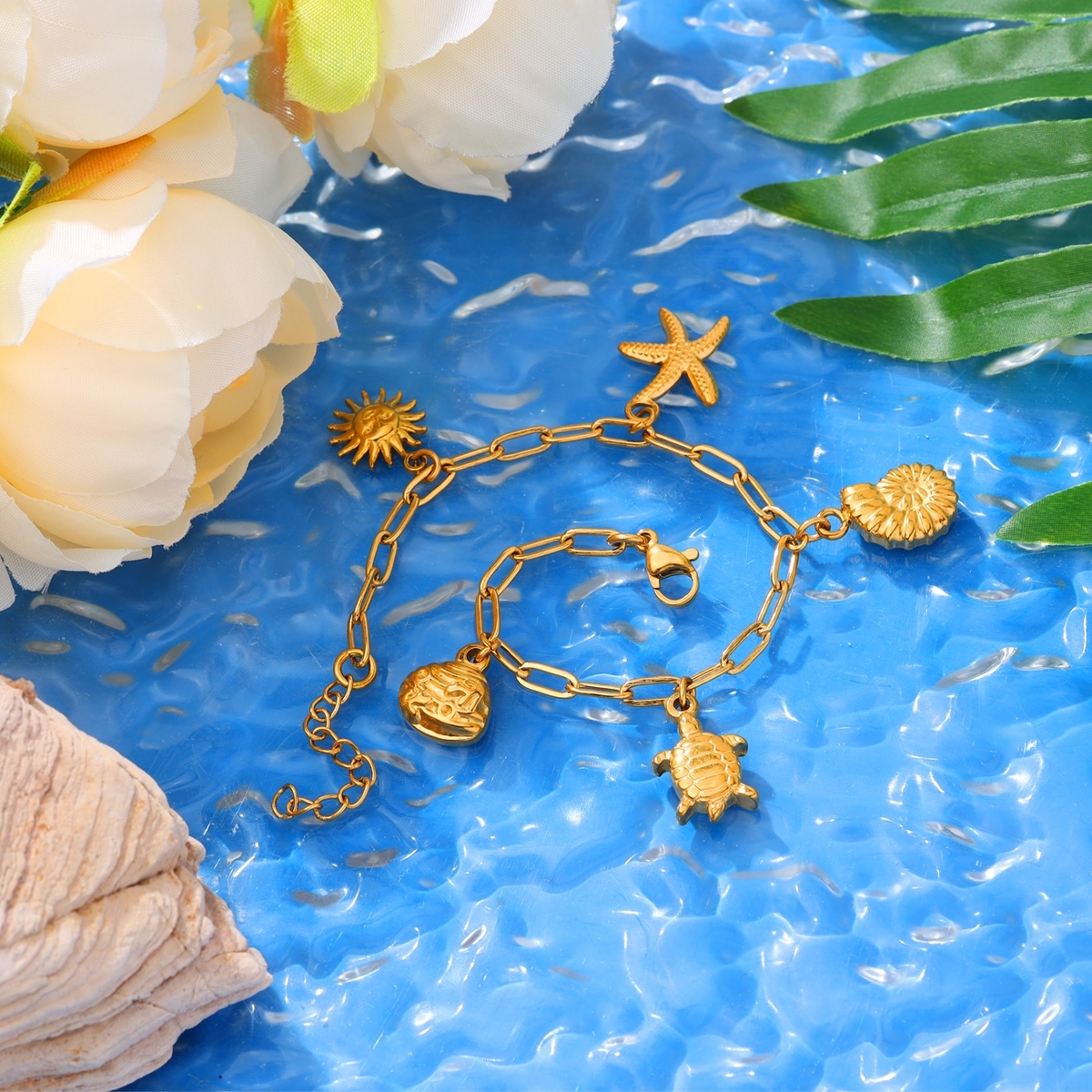 Turtle, Sun and Starfish Charm Bracelet