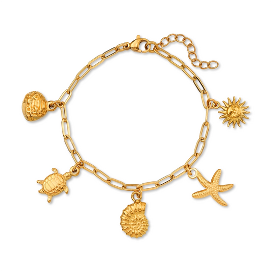 Turtle, Sun and Starfish Charm Bracelet