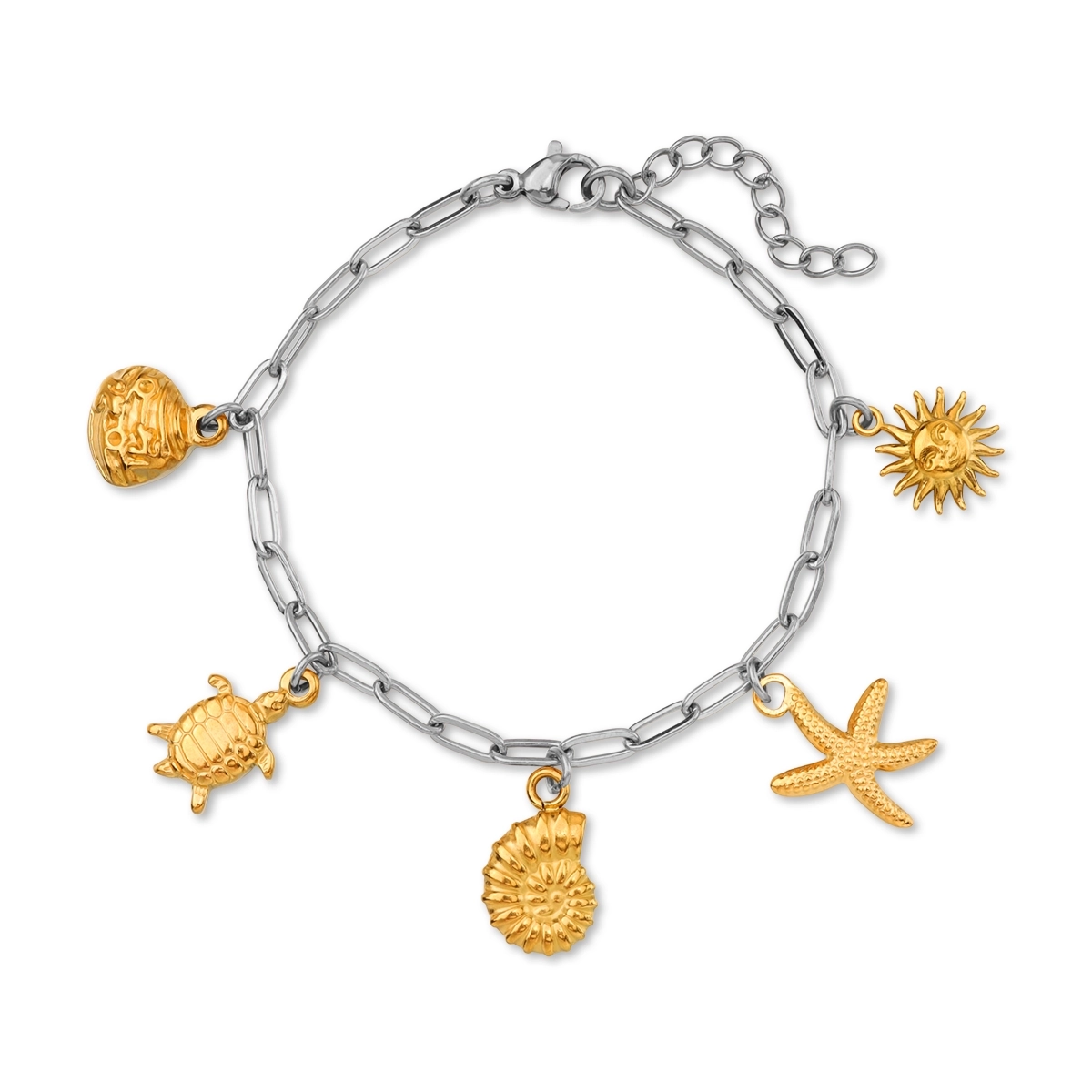 Turtle, Sun and Starfish Charm Bracelet